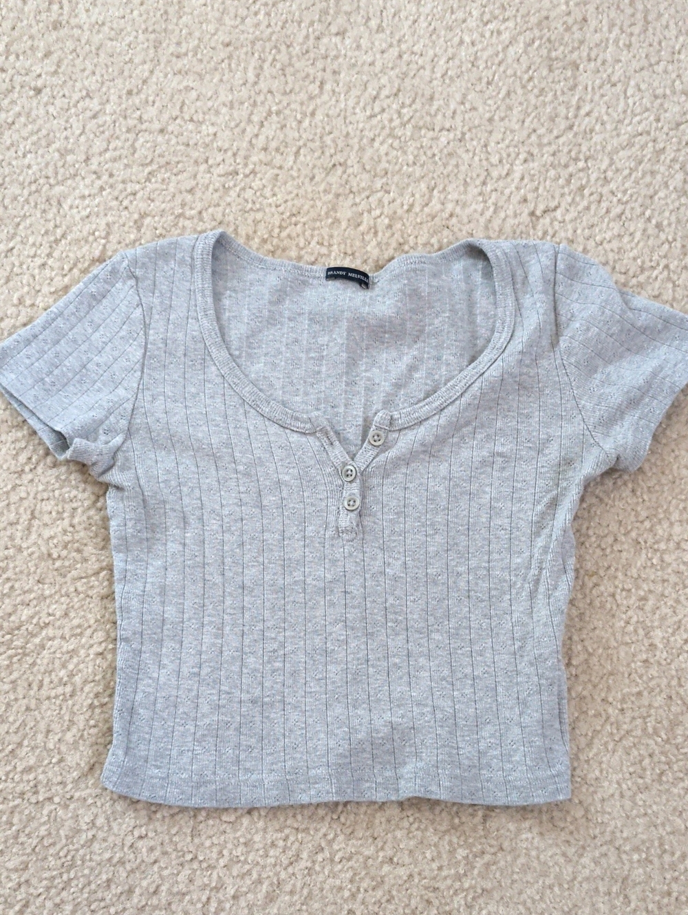 Brandy Mellvile Grey Ribbed Scoop Neck Button-Front Crop Top